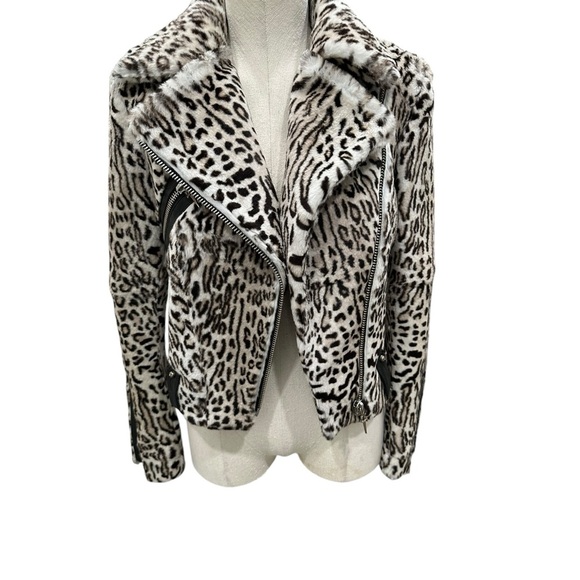 Cesare Paciotti Leopard animal print dagger rabbit fur Moto jacket XS - Picture 3 of 16